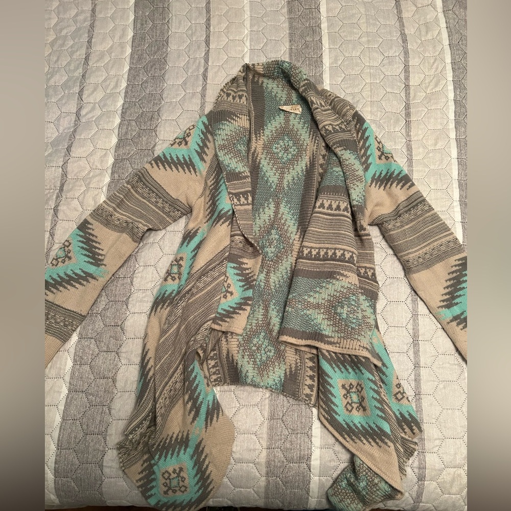 Western teal cardigan